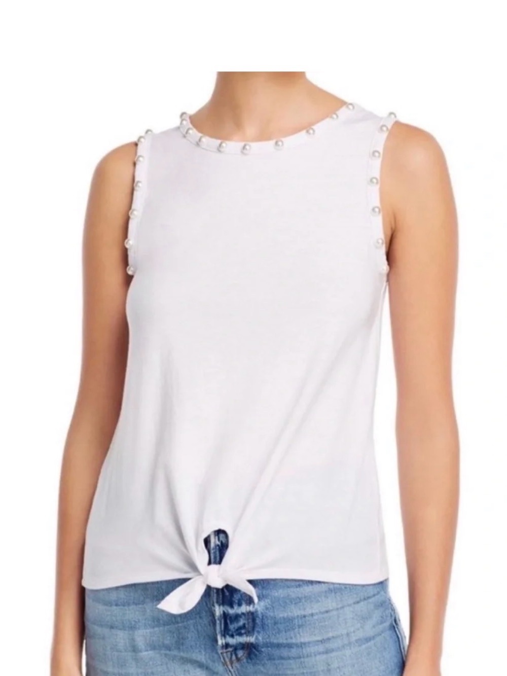Generation Love Pearl-Trim Tie Front Sleeveless Top XS